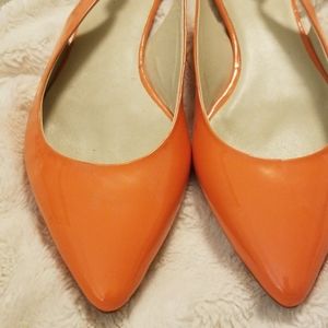 Boden flat patent orange slingback shoes